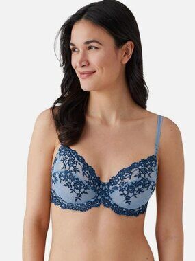 Wacoal 65191 Embrace Lace Bra 38D Blue & Turquoise Unlined Underwire Inner Sling